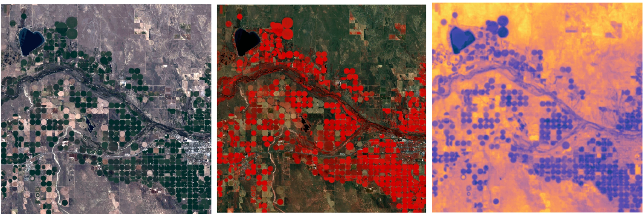 Scene Constructor was designed and tested across reflective and thermal infrared wavelengths to support Landsat Next studies. These simulated RGB, pseudo-RGB, and thermal images illustrate its potential for applications ranging from vegetation-index calculations, such as NDVI, to developing and evaluating surface-temperature retrieval methods, including temperature–emissivity separation algorithms.